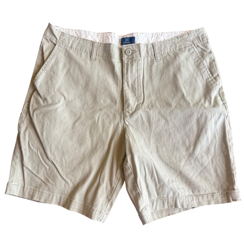 George Chino Shorts Mens 36 Khaki Tan Cotton Stretch Flat Front Casual Twill